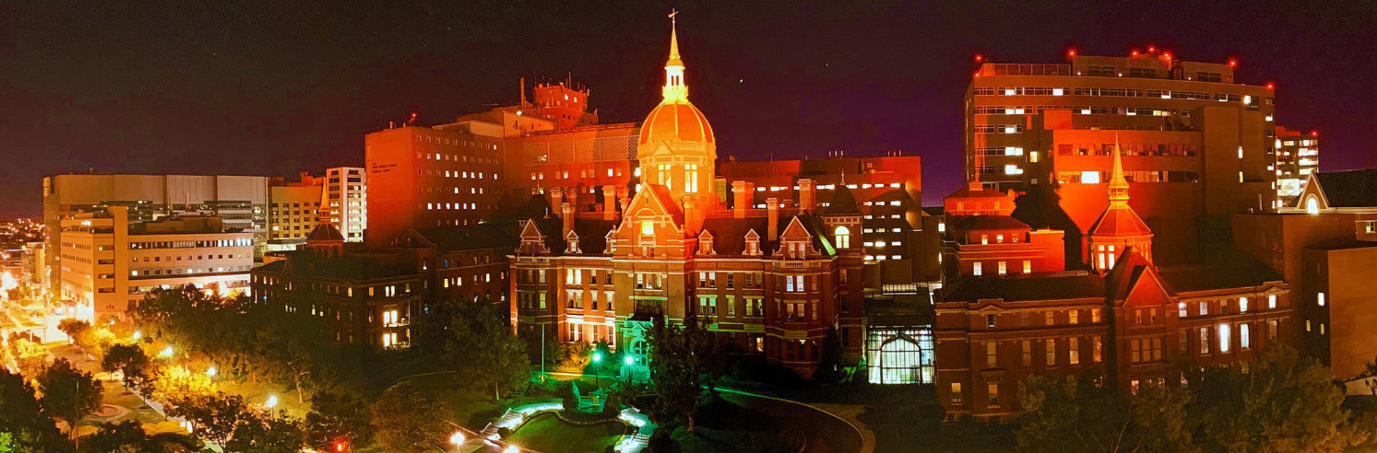 Johns Hopkins Dome aerial view night