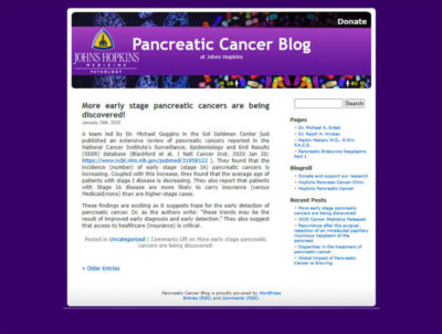 Pancreatic cancer blog screenshot
