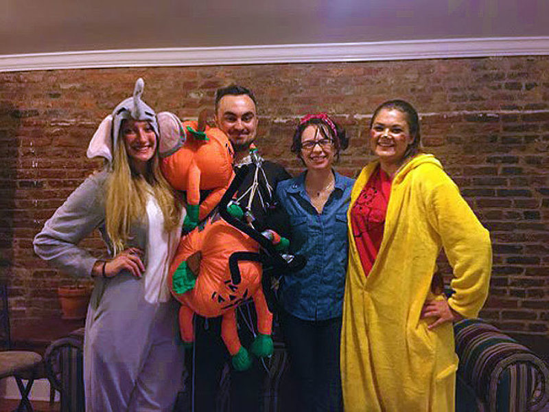 Students with their Halloween costumes